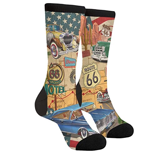fifbird Uni Socken Pilze Laufsocken Socken Lustige Crew Kleid Socken für Männer Frauen, Route 66, Einheitsgröße