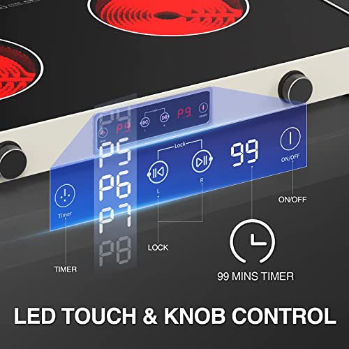 Qtyancy Electric Cooktop, Portable Electric Stove 110V 2 Burners 9 Heating Levels With 2 Handle, 2200W Knob Control Child Safety Lock & Timer #TOP1