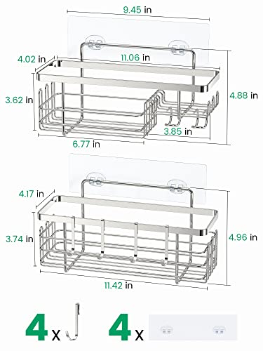 Parake Shower Caddy Organizer With Soap Holder, 2-Pack Sus304 Stainless Steel Shower Shelves, Self Adhesive Rustproof Shower Caddy With Hooks, For Bathroom Shampoo Soap Storage Kitchen Rack, Silver #TOP1