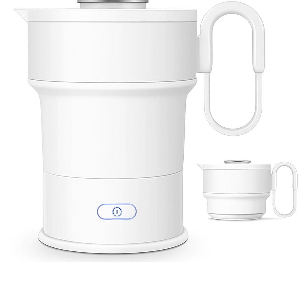 - HORSEA Travel Folding Electric Kettle, Fast Boiling, Portable Electric Kettle, 600ml Boil Dry Protection, 100-240V Food Grade Silicone Foldable Kettle (Multicolor), 600 watts