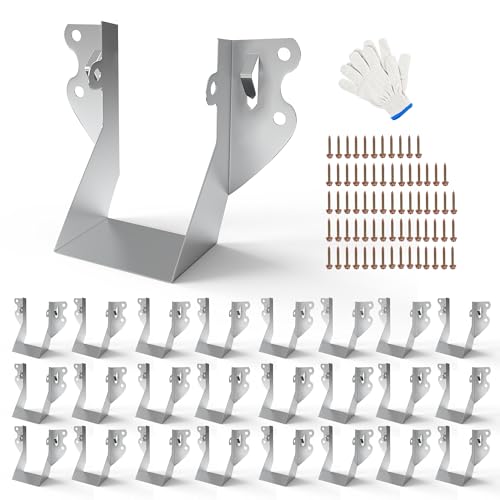 25pcs 2x4 Joist Hangers with Screws, 20-Gauge Galvanizing Face Mount Joist Hanger for Wood Posts, Hurricane Rafter Ties Clips, 2x4 Brackets for Floor Deck and Ceiling Trusses, Lumber Beam Connectors