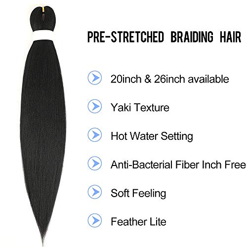 Pre Stretched Braiding Hair 26 Inch 8 Packs Braiding Hair For Ponytail Yaki Texture Knotless Box Braids Hair Extensions For Braiding Crochet Braids Hair For Black Women Goddess Box Braid Hair Hot Water Setting Gifts For Women(26Inch, 1B#) #TOP1