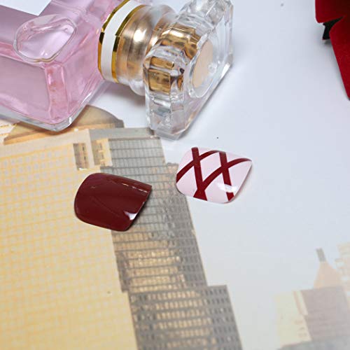 Yienate Kunstnägel für Zehen, schick, exquisit, Brautschmuck, rote Linien und Punkte, falsche Nägel für Zehen… – Bild 5