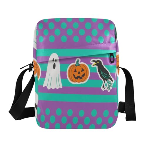 messenger bag men's shoulder bag Handbag For Travel Adjustable Strap for School School- Green Purple Crow Halloween