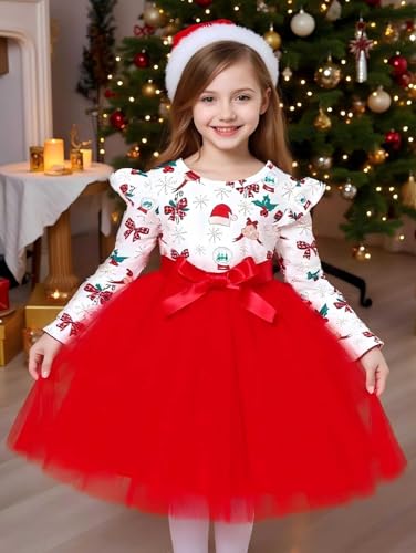Toddler Girls Dresses Long Sleeve A-Line Swing Christmas Dress with Belt,for Xmas,New Year Party,Family Gathering2