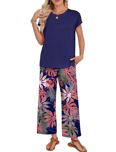 Image of WIHOLL Two Piece Sets for Women Summer Spring Outfits Lounge Sets Beach Vacation Clothes Airport Travel Matching Clothing
