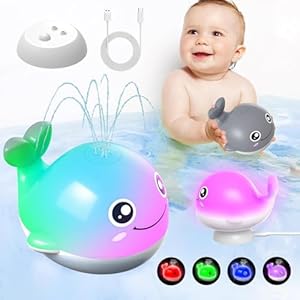 Kid Odyssey Baby Bath Toys, Rechargeable Light Up Spraying Whale Bath Toy, Toddler Bathtub Sprinkler Toy, Night Light Toy, IPX7 Waterproof Baby Pool Toys for Boys Girls