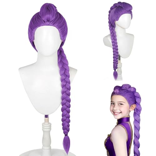 Peluca De Cazador Para Niños, Disfraz de Hun-ter Morado Peluca, Pelu-cas Largas Trenzadas Mora-das, Pelu-ca De Cosplay De Anime Dem0n, Trenzas Moradas Accesorio Realista Para Halloween Y Carnaval (M1)