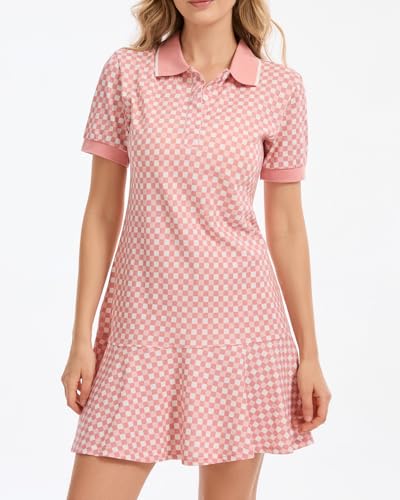Image of YEXPINE Polo Dress for Women Short Sleeve Ruffle Hem Golf Tennis Summer Mini Dresses