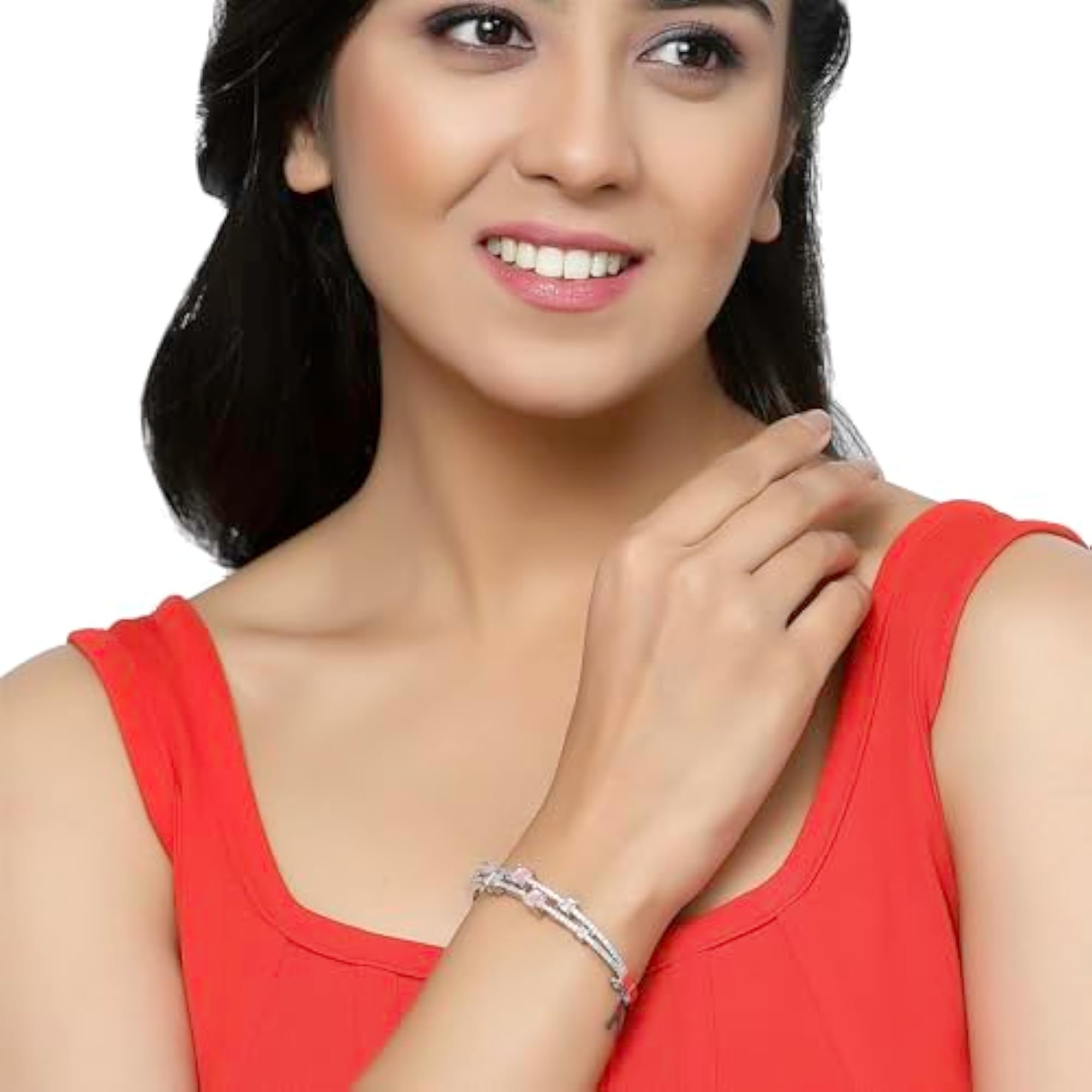 Rhodium-Plated AD Flower Pattern Kada Bracelet For ()