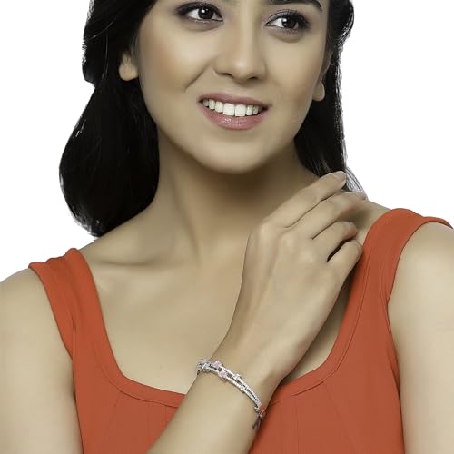 Rhodium-Plated AD Flower Pattern Kada Bracelet For ()