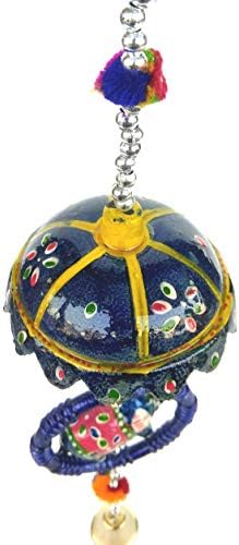 Rastogi Handicrafts Indian Door Hanging Ethnic Kalamkari Hand Painted Elephants Stringed Together In A Bangle With Chhatri Stringed Together With Beads And A Brass Bell Christmas Decoration