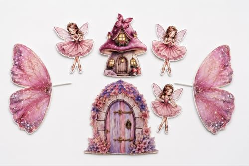 Image of Homebakers Mart Fairy Butterfly Mushroom House Cake Topper Set for Girls Birthday Cake Decoration | Pink Fairy Cake Toppers for Princess Party, Fantasy Theme Decor (2)
