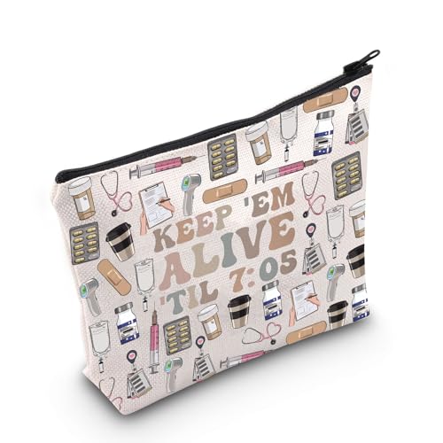 TGBJE Nurse Makeup Bag Night Shift Nurse Appreciation Gift Keep Them Alive til 7:05 Cosmetic Pouch Bag Registered Nurse Gift (Alive til 7:05 MU)