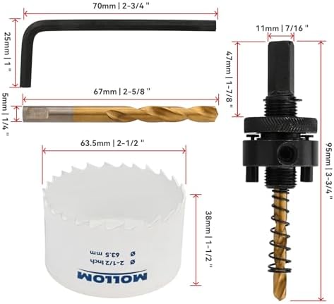 Mollom 63.5mm (2-1/2") HSS M42 8% Cobalt BI-Metal Hole Saw with Arbor - 1