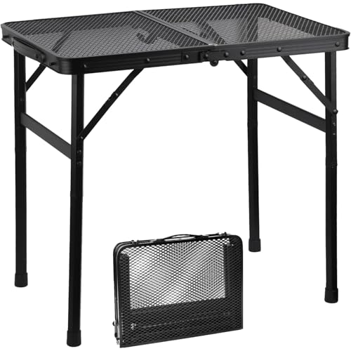 Gawerk Portable Folding Camping Grill Table - Lightweight Adjustable Metal Aluminum Picnic Table with Heat-Resistant Mesh Surface for Outdoor, BBQ, Camping & Travel, 24" x 16", Black