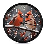 FHECVBN Orologio da parete alla moda Carino Cardinale Uccelli Orologio da camera da letto Orologio da parete senza ticchettio Orologio da parete decorativo per la casa Bianco