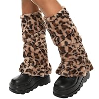 OIXEYA Botas De Piel Sintética, Calentadores De Piernas De Piel Sintética Para Mujer, Calentadores De Piernas Esponjosos Para Festivales, Disfraces Y Uso Diario, Estampado De Leopardo