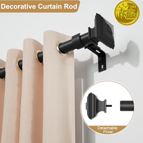 Black Curtain Rod-EUPLAR 1 Inch Long Curtain Rod with Decorative Square Finials, 72-144 Inch Adjustable Window Curtain Rods for Living Room,Kitchen by Euplar - Image 3