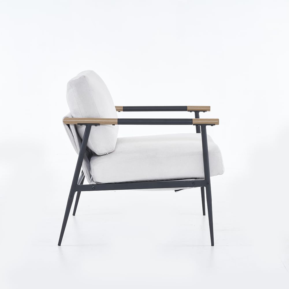 Modern Accent Retro Leisure Armchair with Extra Soft Padded Cushion Arm Chairs Seats Living Room Furniture White One Size