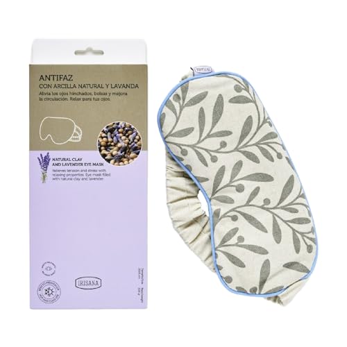 Irisana - Antifaz Térmico de Frío y Calor - Con Arcilla Natural y Lavanda - En Beige - 10 x 3 x 23 cm - Saco Semilla Microondas - Apto para Congelador