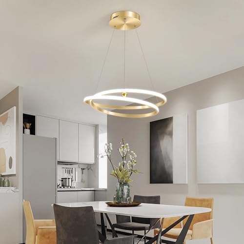 Suspension LED doré MOCHAMIK au design circulaire et abat-jour blanc chic
