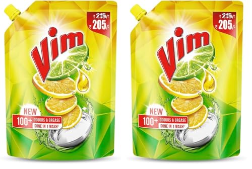 Image of Vim Dishwash Liquid Gel Lemon 900 ml Refill Pouch (Pack of 2)