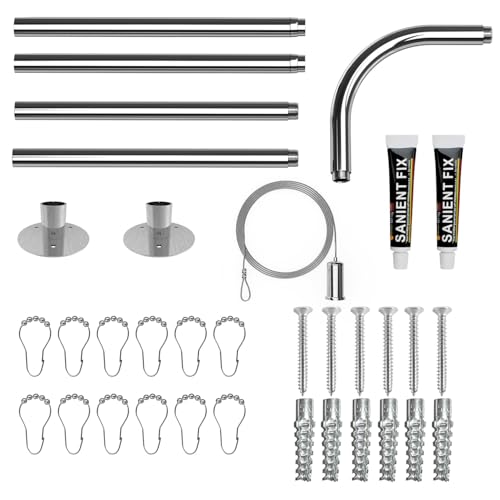 L Shaped Shower Curtain Rod, Adjustable (23.6"-52.4" x 23.6"-52.4"), Corner Shower Curtain Rod, Genuine 304 Stainless Steel, Unsagging, Drill-Free, 90° Corner Design, Includes 12 Shower Curtain Rings by Sikaiqi - Used condition - Image 7