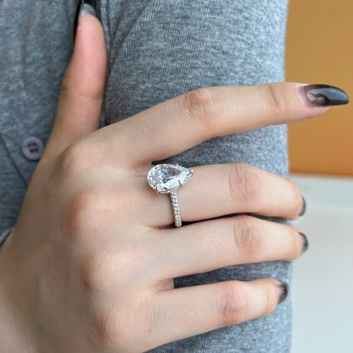 5CT Lab Grown Diamond Pear Cut Wedding Ring, 18K White Gold Plated Women Eternity Ring for Engagement Anniversary, D Color VVS1 Clarity Simulated, Designer-Setting Premium Collection3