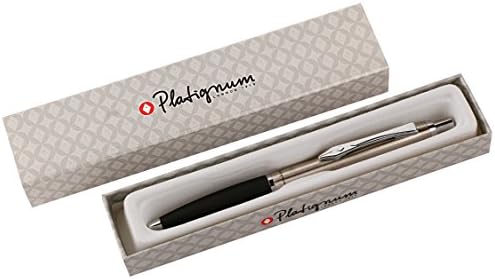 Platignum No. 9 Stainless Steel Ball Point Pen with Blue Ink in Gift Box (Black Ink Refill Included) [Pack of 1] Ref: 50230