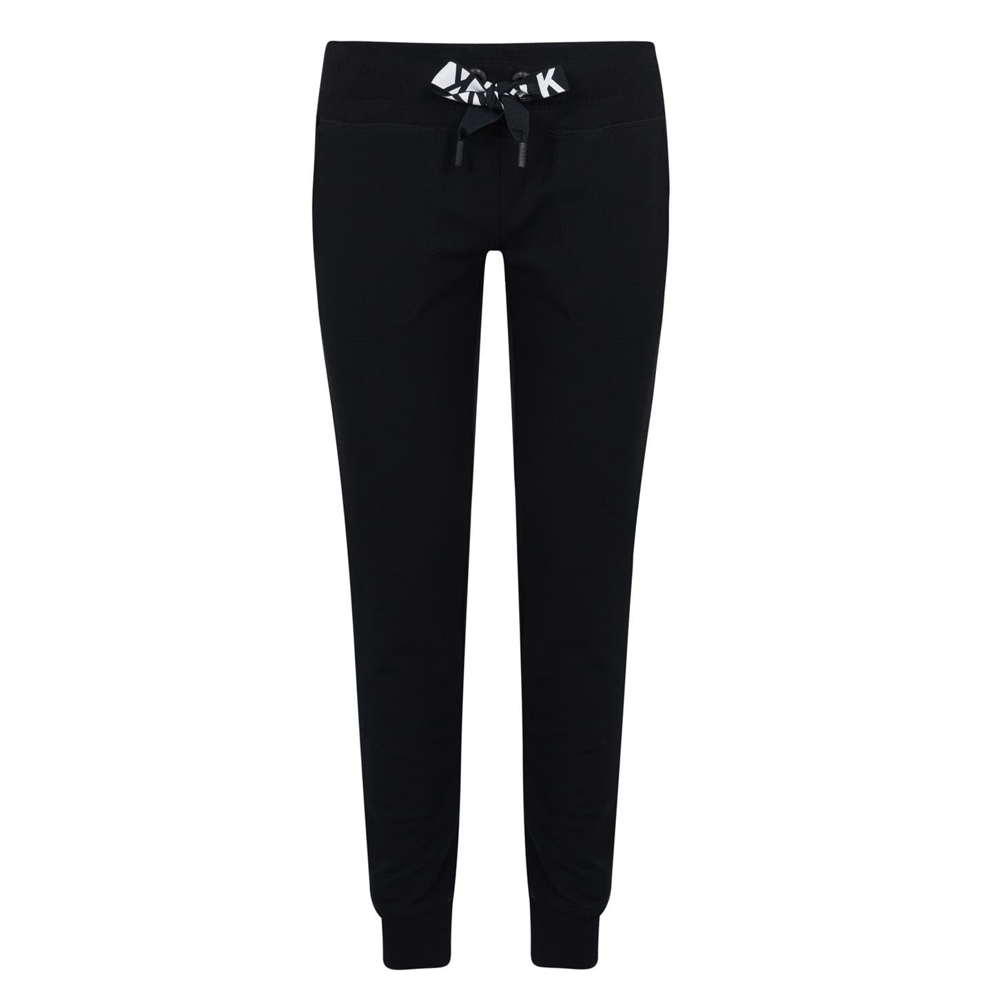 Dkny Women's Black Fleece With Two Tone Logo Drawcord Fleece Jogger Sweatpant With Pockets, Large