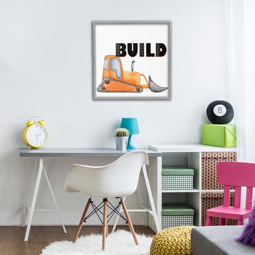 Bulldozer Orange Stupell Industries cadre mural résistant pour chambre garçon - 3