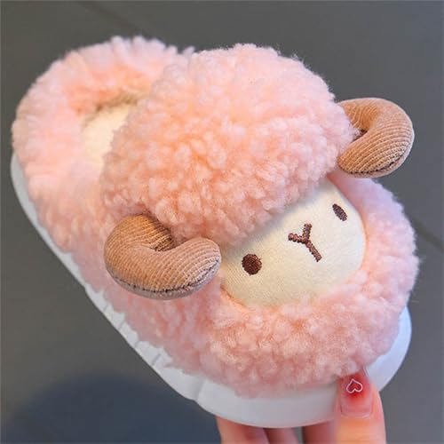 Baby Girls House Slippers with Non-Slip Rubber Cute Sheep Warm Plush Fuzzy Indoor Slipper Kids Cartoon House Shoes4
