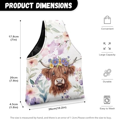 Image of ZUXONGSY Highland Cow Yarn Tote Bags for Crocheting Wildflower Knitting Tote Bag Lightweight Knitting Accessories Crochet Organizers and Storage