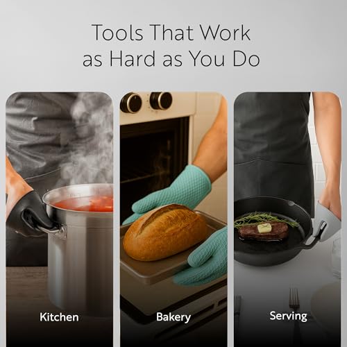 Restaurantware 2-Piece Silicone Oven Mitts Set 1 Case of 13.98 x 7.28 x 1.57 Inches Cotton Lined Heat Resistant Gloves, Slip-Resistant Waterproof Oven Gloves, Gray Cooking Mitts for Baking and BBQ by Restaurantware - Used condition - Image 6