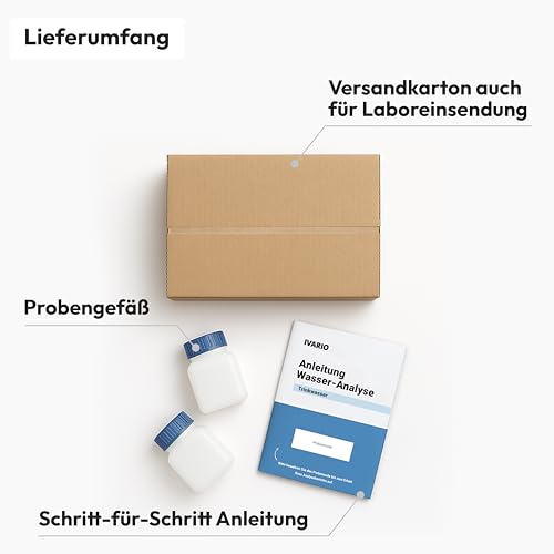 IVARIO Labor-Wassertest Kombi (19-in-1) für Trinkwasser, Experten-Analyse im Deutschen Fachlabor. Leitungswasser-Test mit 19 Prüfwerten