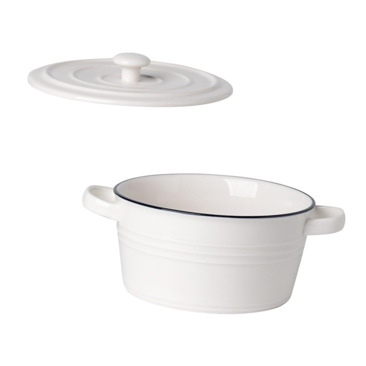 Veemoon Bol de Cerámica para Sopa con Doble Asa y Tapa Tamaño 6 Pulgadas Apto para Vaporera y Uso Doméstico Resistente y Decorativo para Hogares Restaurantes y Hoteles