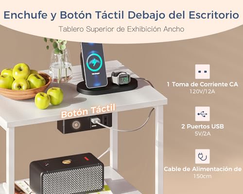 Miniatura 4 de Coleshome Mesitas De Noche, Con Enchufe, 2 Puertos Usb Y Tira De Luces Led, Mesita De Noche Con 2 Cajones De Tela Y 1 Espacio De Almacenamiento, 40 X 30 X 60 Cm, 1 Paquete