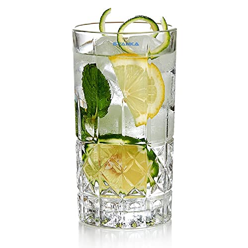 Image of SYANKA Italian Premium Juice Glasses Set of 12 Transparent, 300ml, Crystal Design Highball Glasses for Drinking Water, Juice and Cocktails