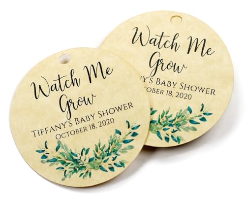 Personalized Baby Shower Tags with Greenery - Watch Me Grow (15 pc) (Antique Gold)