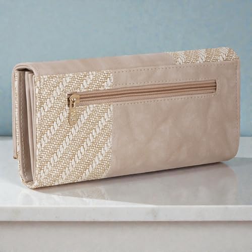Image of Wallet for Women Girls Stylish Floral Faux Leather with Phone Space Coin Compartment Mobile Storage 4 Card Slots Holder Cash Zip Pockets Hand Clutch for Daily Use Ladies Long Purse (Biege)