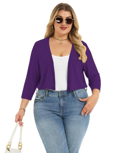 Image of Plus Size Shrugs for Women 3 /4 Sleeve Cropped Cardigan Knit Sweaters Open Front Bolero 2026