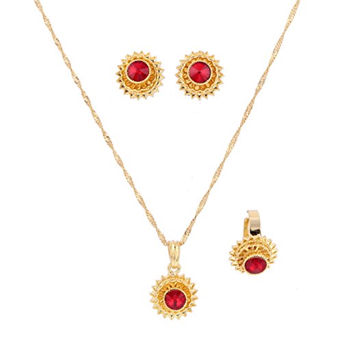 Flower Jewelry Set Ethiopian Gold Jewelry Sets Earrings Pendant Ring with Stone African Habesha Nigeria Jewelry (Red) Flower Jewelry Set Ethiopian Gold Jewelry Sets Earrings Pendant Ring with Stone African Habesha Nigeria Jewelry (Red)