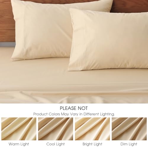 HYPREST Deep Pocket Queen Sheets Beige-100% Cotton Sheet Sets Fits 18"-24" in Deep Mattress, Hotel Luxury Soft Wrinkle Free Cooling Sheet Sets for Queen Bed Deep Pocket