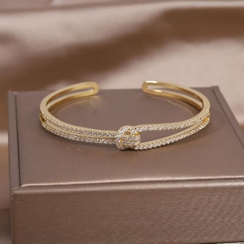 Pulseira Feminina Cravejada Banhada a OUro 18k Glamourosa e Luxuosa Fecho Ajustável - Woman's Grace