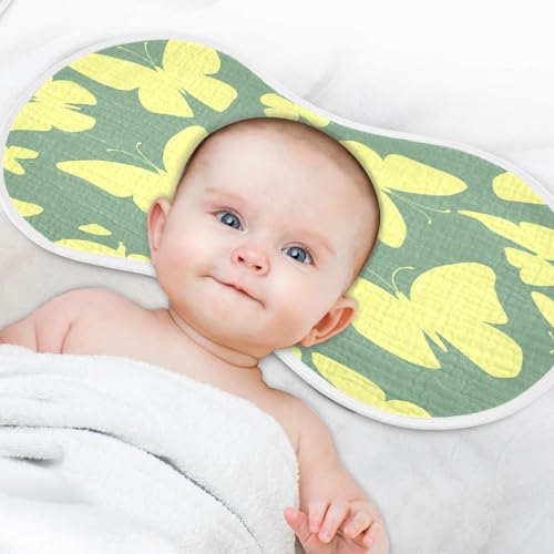 Kigai Yellow Butterfly Burp Cloths for Baby 4-Layer Cotton Muslin Burping Cloths 22x11 inch Super Soft & Absorbent Spit Up Burp Rags for Newborn Boys Girls 1 Pack4