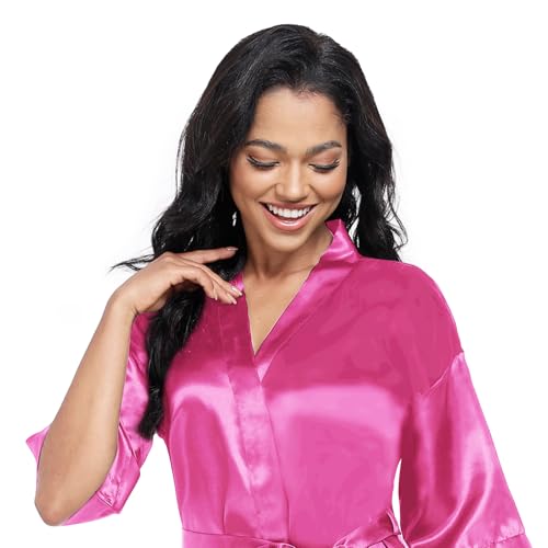Image of Women's Short Satin Robes Lightweight Silky V-Neck Sleepwear Wedding Bridal Party Bride Bridesmaid Bathrobes
