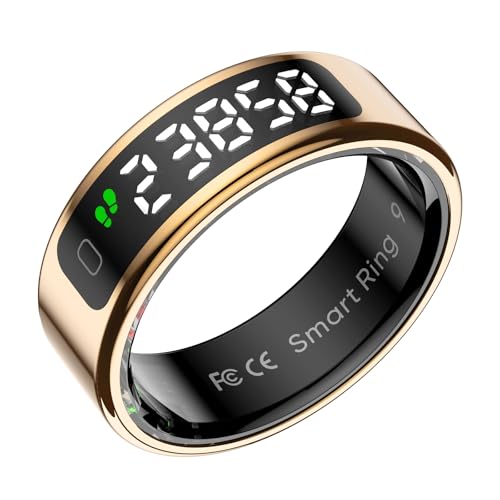 Yihou Smart Ring Fitness Tracker Blood Pressure Fitness Ring Step Tracker Heart Rate Monitor Health Tracker Screen Display Praise Count Touch Control No Subscription Fee for Android iOS Gold 10