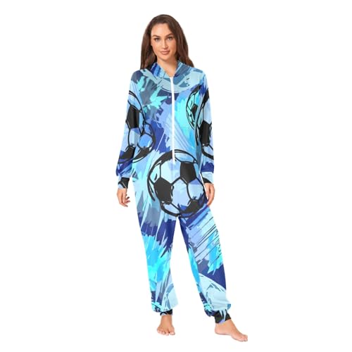 Combinaison à capuche en polaire adulte motif football pyjama grenouillère
