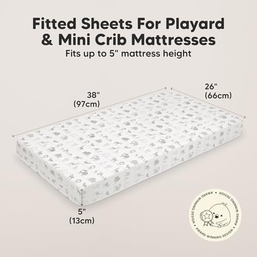 Image of 2pk Mini Crib Sheets Fitted 38x26 Pack N Play Mattress Sheet (Savannah) | Organic Cotton Sheets for Pack and Play Mattress, Soft, Breathable Playard Bedding Sheet, Mini Toddler Bed Cover, Boys, Girls
